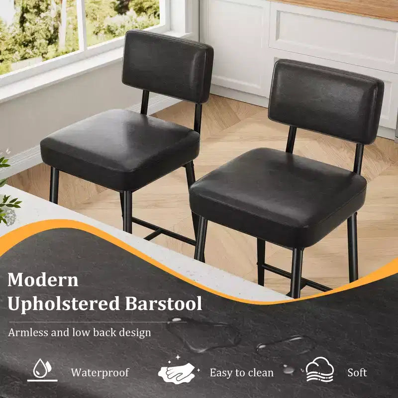 COZONY Counter Height Bar Stools Set of 2, 26 Faux Leather Bar Chairs with Backrest for Kitchen Island and Dining Room