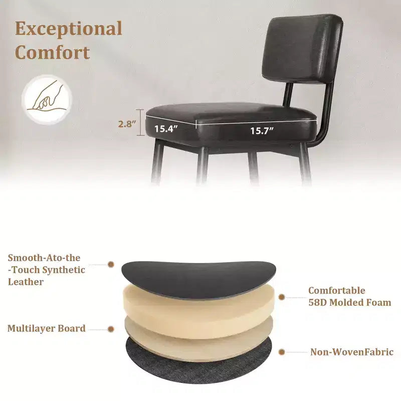 COZONY Counter Height Bar Stools Set of 2, 26 Faux Leather Bar Chairs with Backrest for Kitchen Island and Dining Room