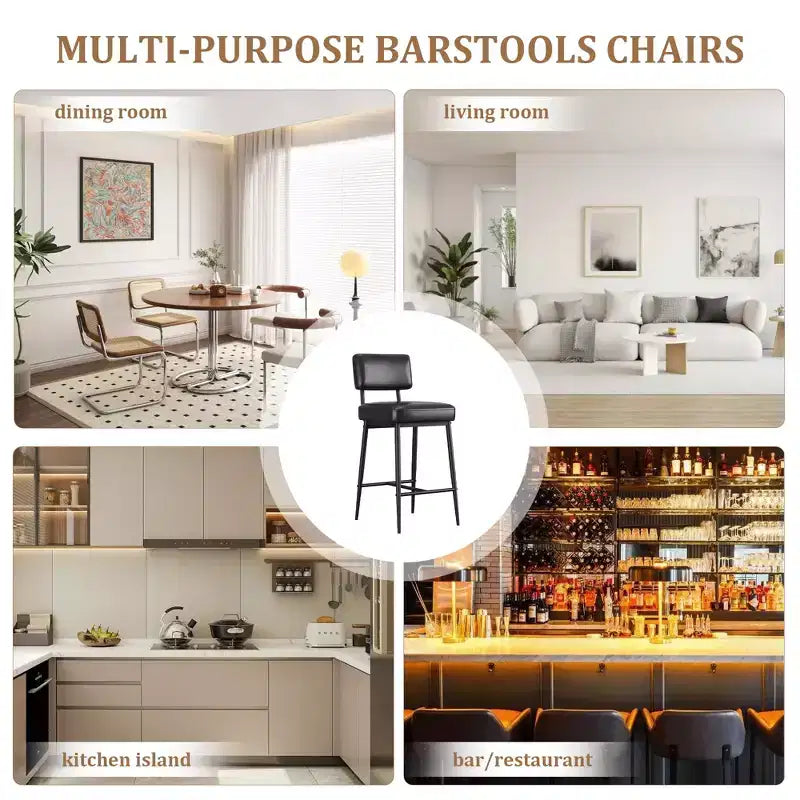 COZONY Counter Height Bar Stools Set of 2, 26 Faux Leather Bar Chairs with Backrest for Kitchen Island and Dining Room