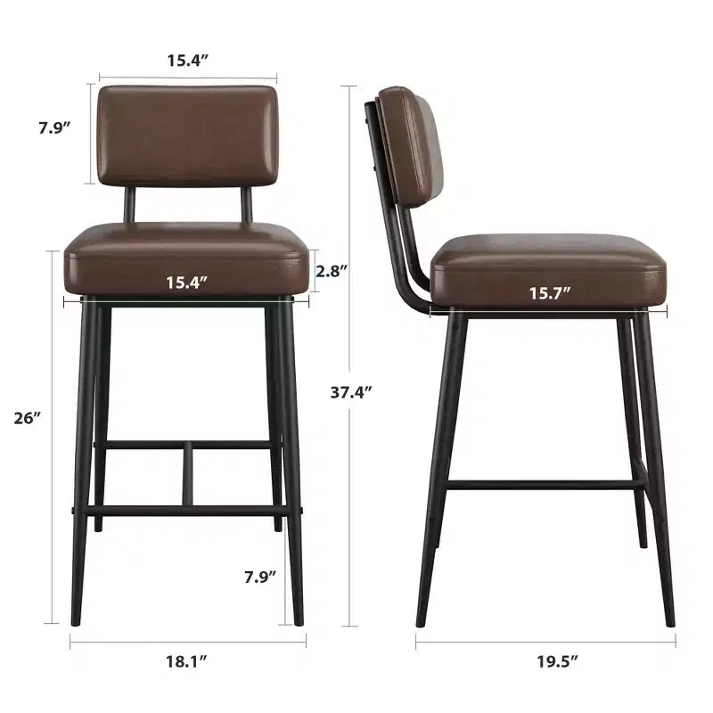 COZONY Counter Height Bar Stools Set of 2, 26 Faux Leather Bar Chairs with Backrest for Kitchen Island and Dining Room