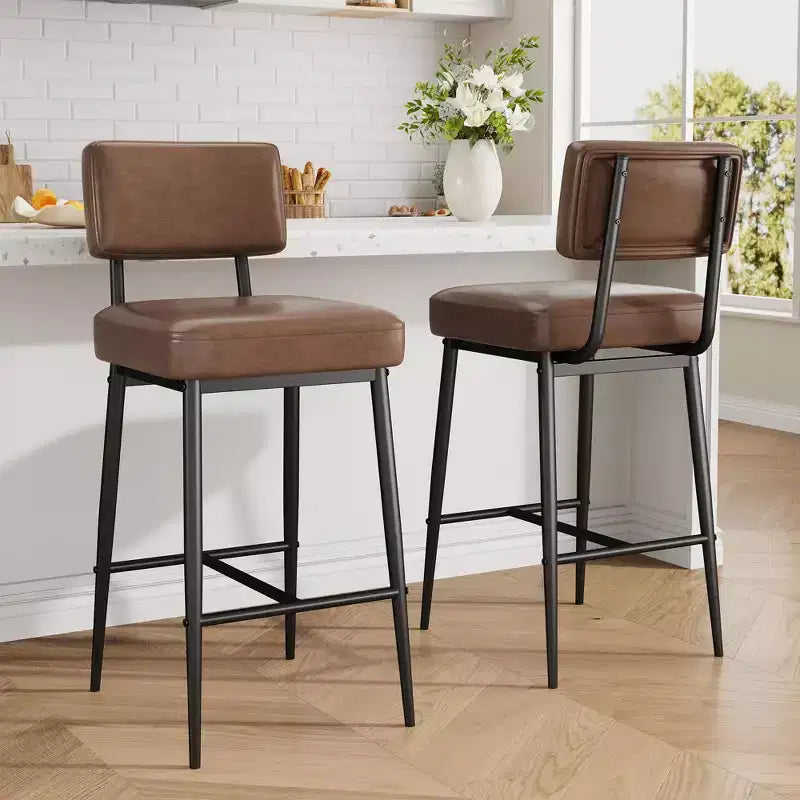 COZONY Counter Height Bar Stools Set of 2, 26 Faux Leather Bar Chairs with Backrest for Kitchen Island and Dining Room