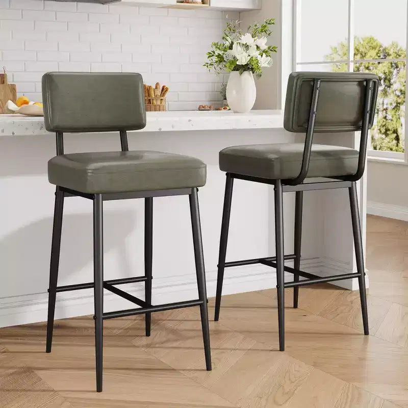 COZONY Counter Height Bar Stools Set of 2, 26 Faux Leather Bar Chairs with Backrest for Kitchen Island and Dining Room