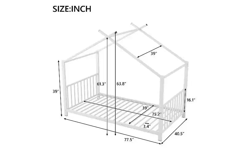 TUYOHW Modern Twin Size Bed Frame, Metal House Platform Bed Frame, Kids Montessori Bed with Headboard, No Box Spring Needed Toddler Bed