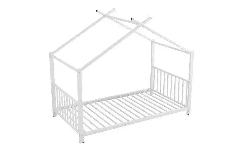 TUYOHW Modern Twin Size Bed Frame, Metal House Platform Bed Frame, Kids Montessori Bed with Headboard, No Box Spring Needed Toddler Bed