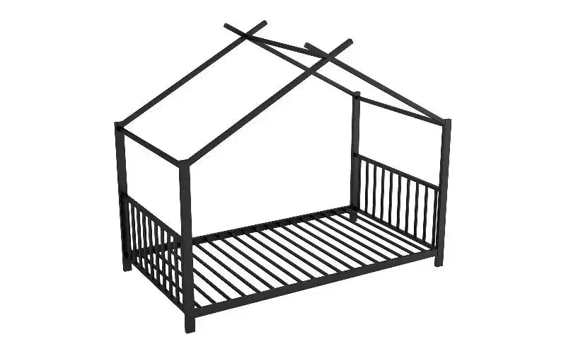 TUYOHW Modern Twin Size Bed Frame, Metal House Platform Bed Frame, Kids Montessori Bed with Headboard, No Box Spring Needed Toddler Bed