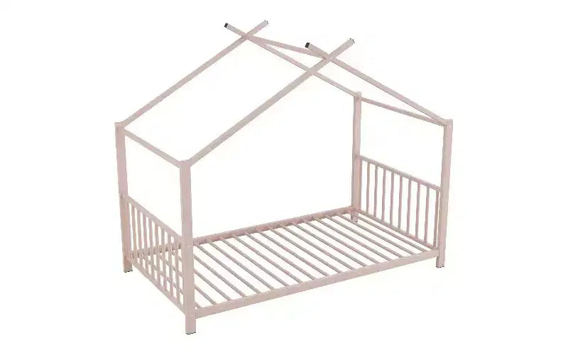 TUYOHW Modern Twin Size Bed Frame, Metal House Platform Bed Frame, Kids Montessori Bed with Headboard, No Box Spring Needed Toddler Bed