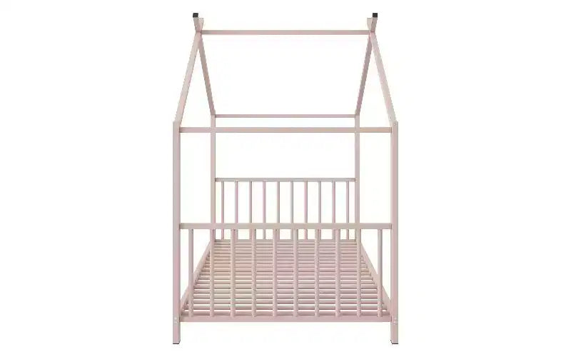 TUYOHW Modern Twin Size Bed Frame, Metal House Platform Bed Frame, Kids Montessori Bed with Headboard, No Box Spring Needed Toddler Bed