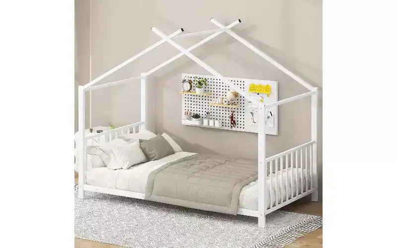 TUYOHW Modern Twin Size Bed Frame, Metal House Platform Bed Frame, Kids Montessori Bed with Headboard, No Box Spring Needed Toddler Bed