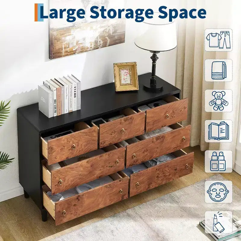 Dresser for Bedroom,54Wide Modern Chest of Drawer with Vintage Circle Handle w/Curved Profile Design,Wood Dresser for Living Room,Entryway