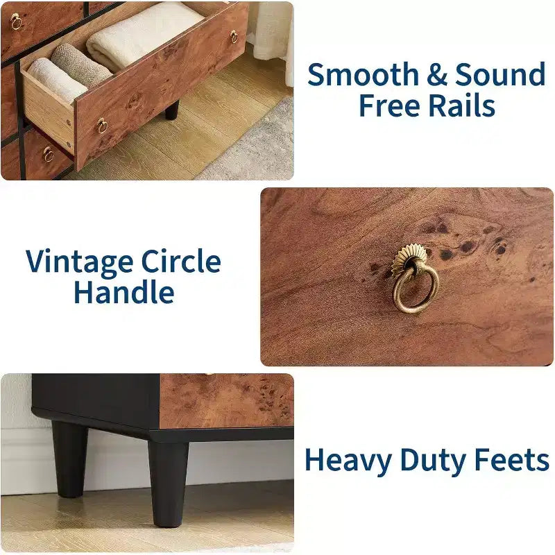 Dresser for Bedroom,54Wide Modern Chest of Drawer with Vintage Circle Handle w/Curved Profile Design,Wood Dresser for Living Room,Entryway