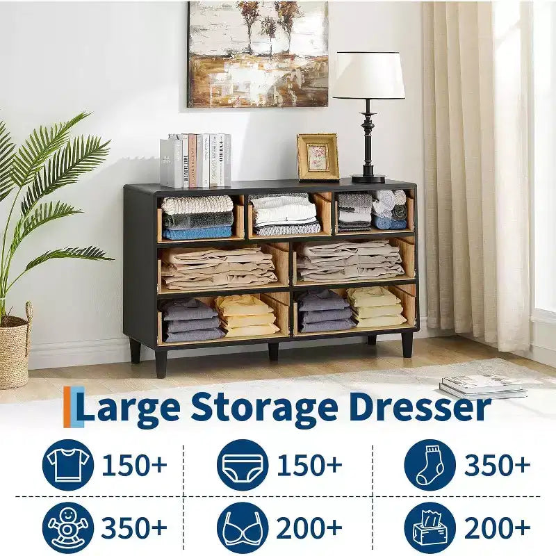Dresser for Bedroom,54Wide Modern Chest of Drawer with Vintage Circle Handle w/Curved Profile Design,Wood Dresser for Living Room,Entryway
