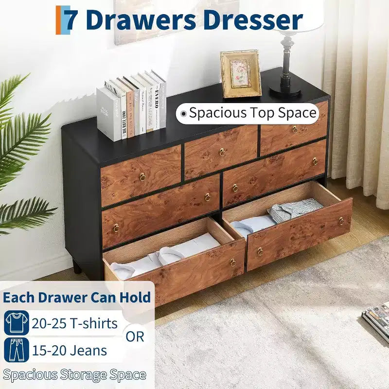 Dresser for Bedroom,54Wide Modern Chest of Drawer with Vintage Circle Handle w/Curved Profile Design,Wood Dresser for Living Room,Entryway