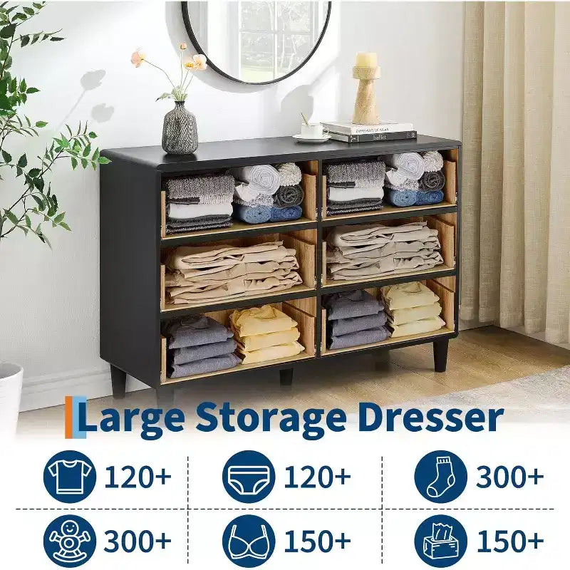 Dresser for Bedroom,54Wide Modern Chest of Drawer with Vintage Circle Handle w/Curved Profile Design,Wood Dresser for Living Room,Entryway