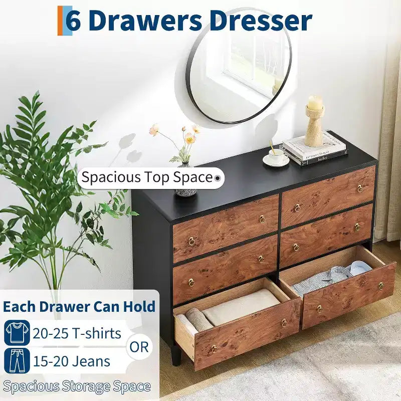 Dresser for Bedroom,54Wide Modern Chest of Drawer with Vintage Circle Handle w/Curved Profile Design,Wood Dresser for Living Room,Entryway