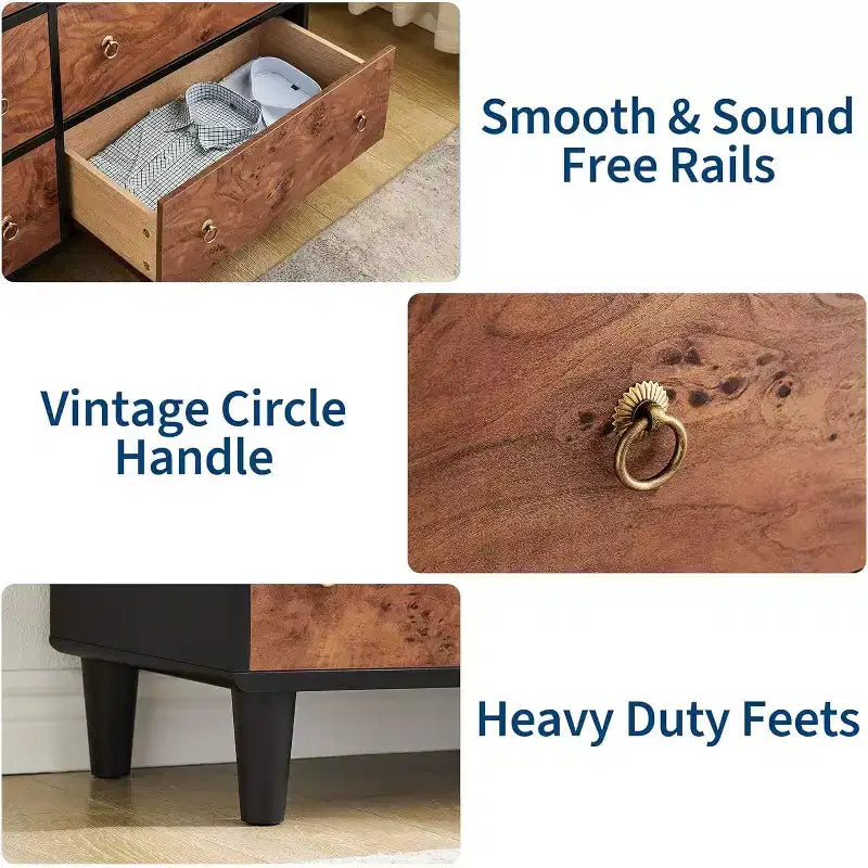 Dresser for Bedroom,54Wide Modern Chest of Drawer with Vintage Circle Handle w/Curved Profile Design,Wood Dresser for Living Room,Entryway