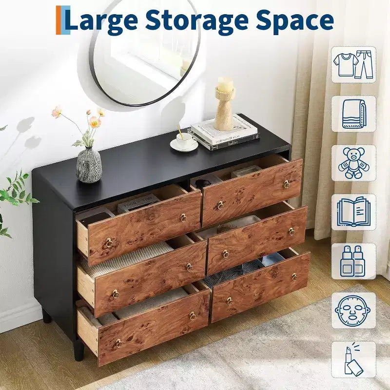 Dresser for Bedroom,54Wide Modern Chest of Drawer with Vintage Circle Handle w/Curved Profile Design,Wood Dresser for Living Room,Entryway