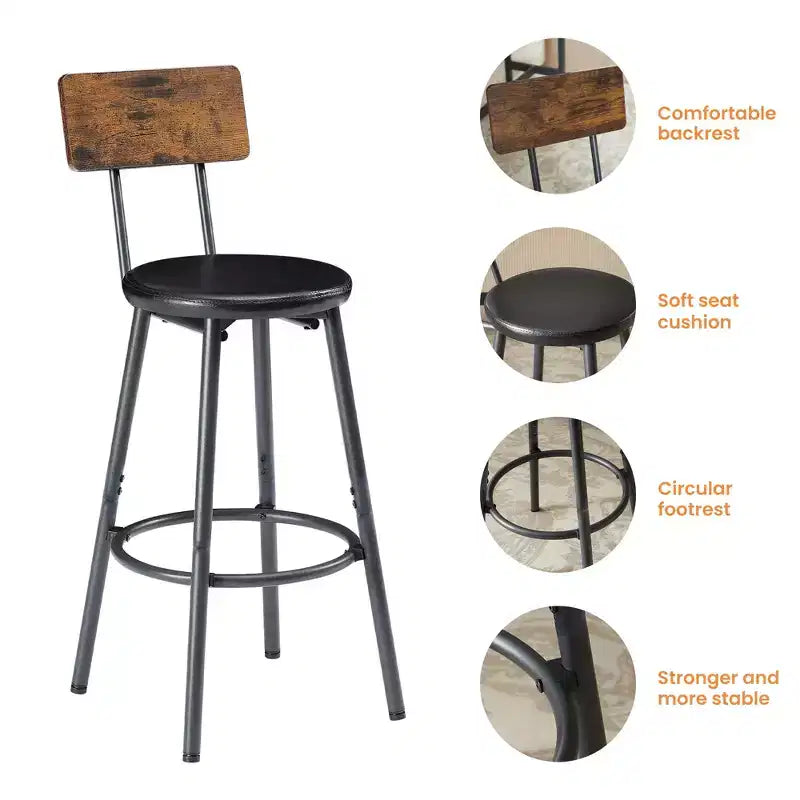 JVNOXK 63-inch Long Bar Table and Chair Set, Includes 3 PU Padded Bar Stools, Industrial Style, Suitable for Living Rooms ,Dark Brown