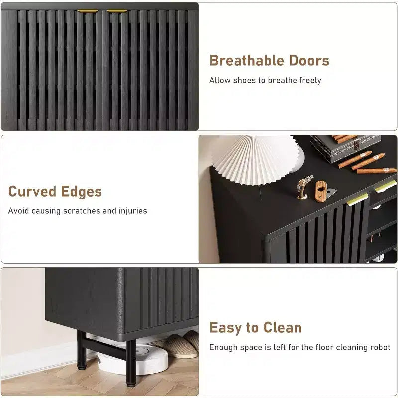 COZONY Narrow Shoe Cabinet with Breathable Louver Doors, 6 Tier Modern Hidden Shoe Rack, Freestanding Entryway Cabinet for Closet & Hallway, Black