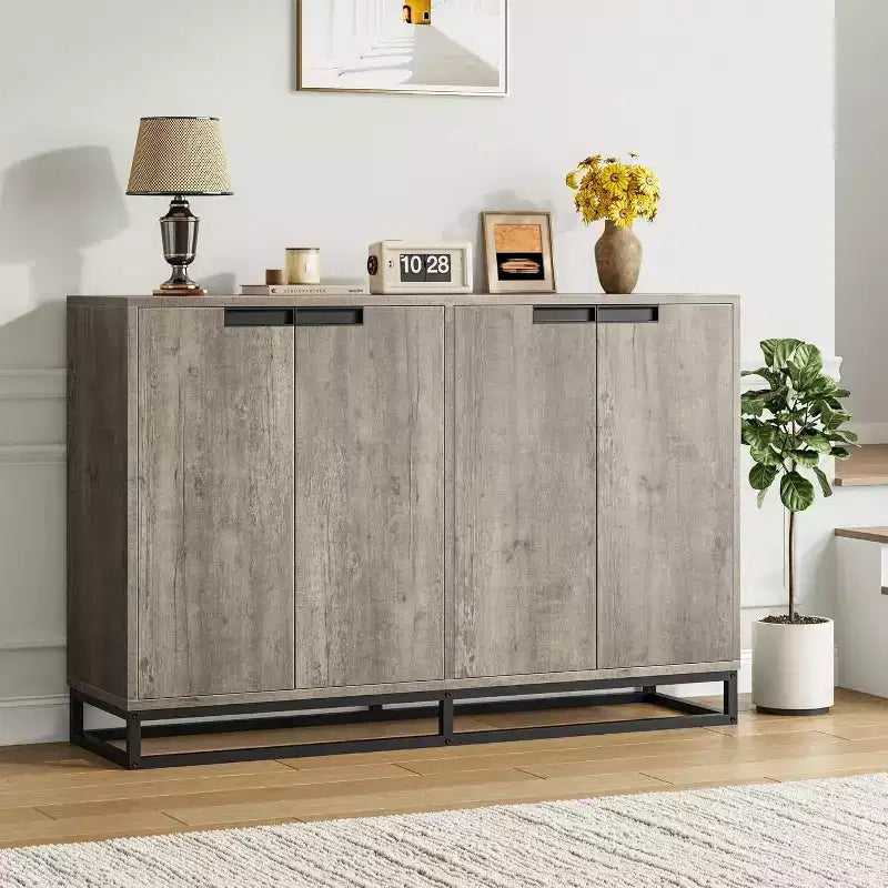 55Inch Sideboard Buffet Cabinet,Accent Cabinet with 4 Doors and Adjustable Shelves,Kitchen Sideboard Storage Cabinet,Dining Room,Entryway,Living Room