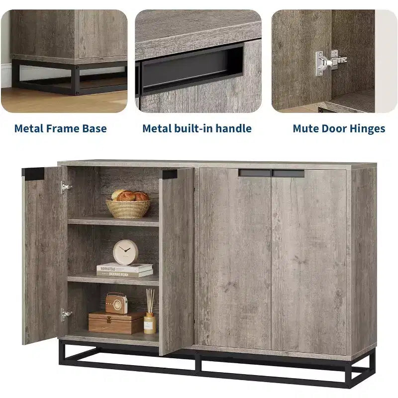 55Inch Sideboard Buffet Cabinet,Accent Cabinet with 4 Doors and Adjustable Shelves,Kitchen Sideboard Storage Cabinet,Dining Room,Entryway,Living Room