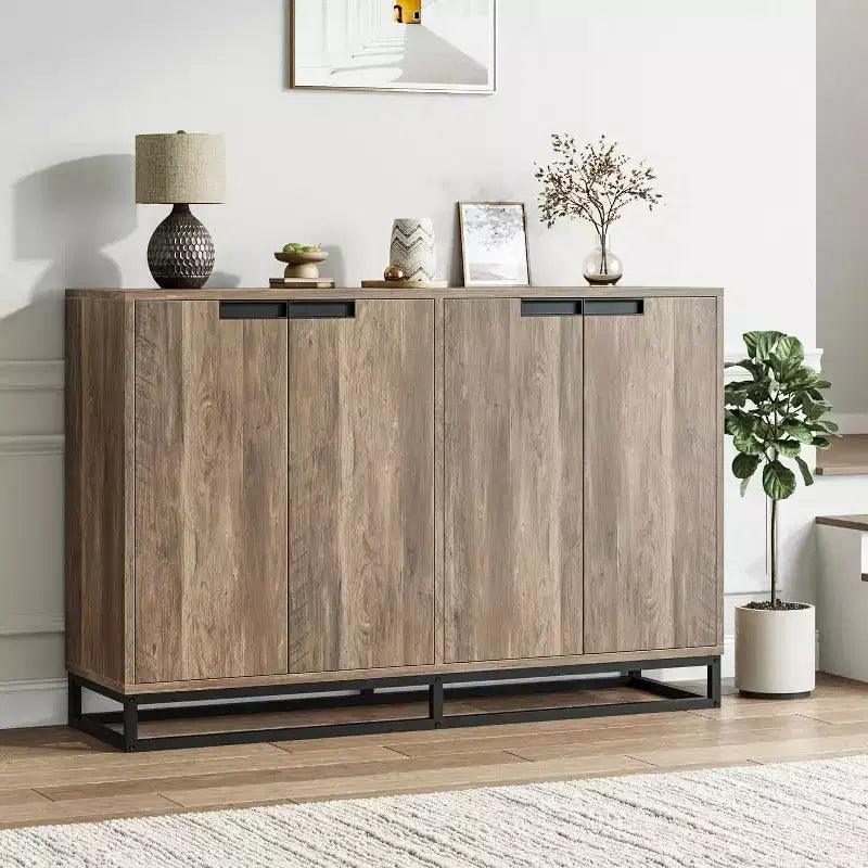 55Inch Sideboard Buffet Cabinet,Accent Cabinet with 4 Doors and Adjustable Shelves,Kitchen Sideboard Storage Cabinet,Dining Room,Entryway,Living Room