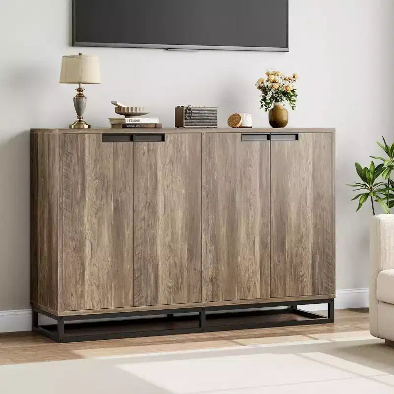 55Inch Sideboard Buffet Cabinet,Accent Cabinet with 4 Doors and Adjustable Shelves,Kitchen Sideboard Storage Cabinet,Dining Room,Entryway,Living Room