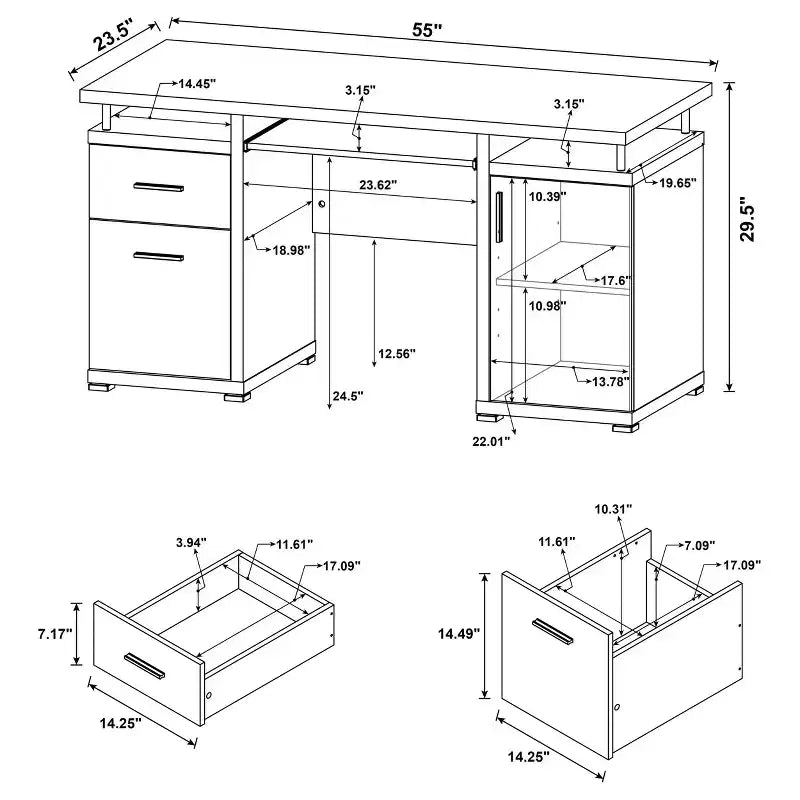 TUYOHW 55 Wooden Writing Desk,Office Computer Desk with 2 Drawers,1 Cabinet,1 Open Shelf,1 Door,Work Desk for Home Office,Study,Small Spaces