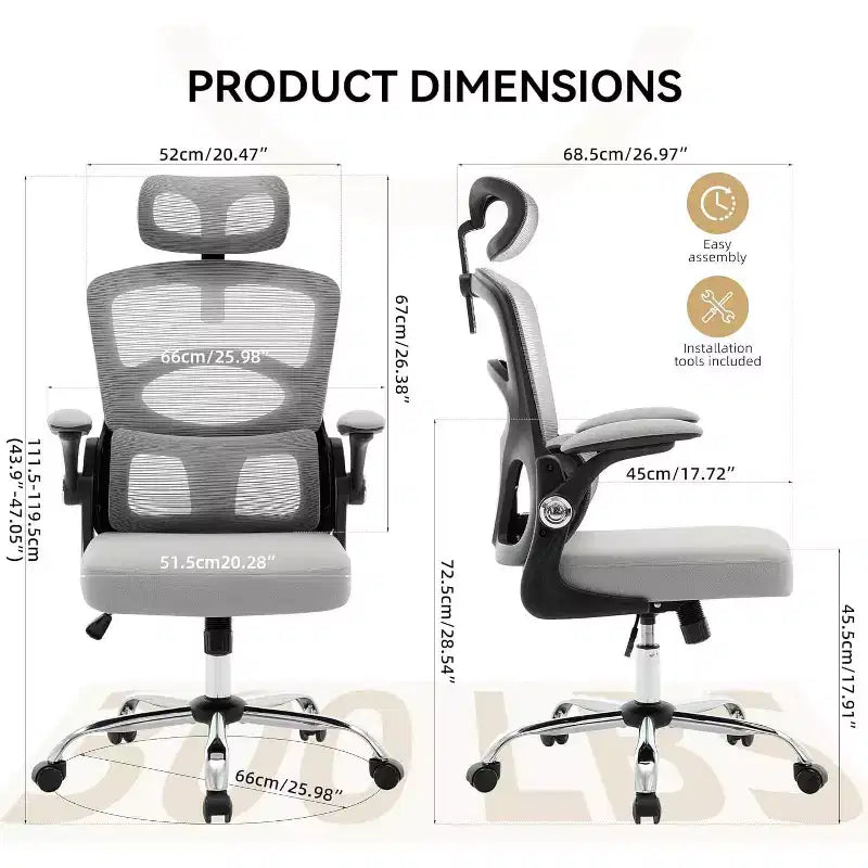 COZONY Sedia da scrivania ergonomica - Sedia da ufficio in rete per la casa con ruote, Sedia da gaming per computer con schienale alto e poggiatesta regolabile per casa, ufficio, grigio