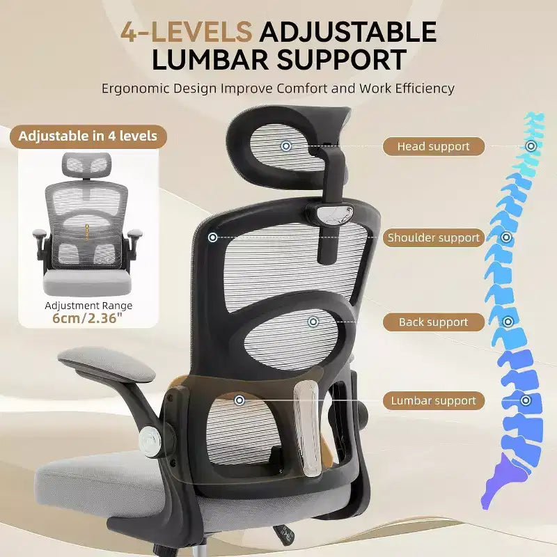 COZONY Sedia da scrivania ergonomica - Sedia da ufficio in rete per la casa con ruote, Sedia da gaming per computer con schienale alto e poggiatesta regolabile per casa, ufficio, grigio