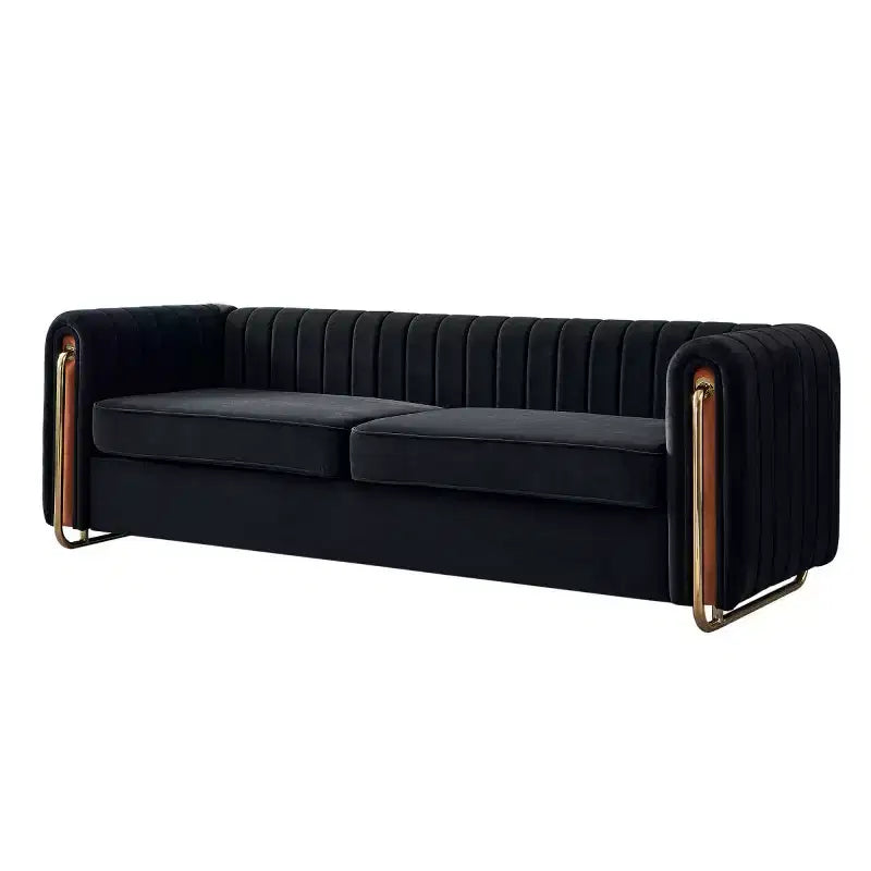 84 Modern Velvet Upholstered Sofa, 3-Seater Sofa Couch with Gold Metal Legs and Rolled Arms for Living Room, Bedroom, or Apartment-Panipeachy