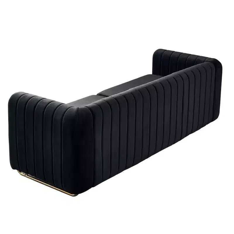 84 Modern Velvet Upholstered Sofa, 3-Seater Sofa Couch with Gold Metal Legs and Rolled Arms for Living Room, Bedroom, or Apartment-Panipeachy