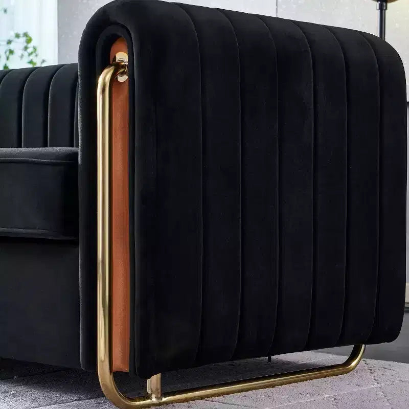 84 Modern Velvet Upholstered Sofa, 3-Seater Sofa Couch with Gold Metal Legs and Rolled Arms for Living Room, Bedroom, or Apartment-Panipeachy