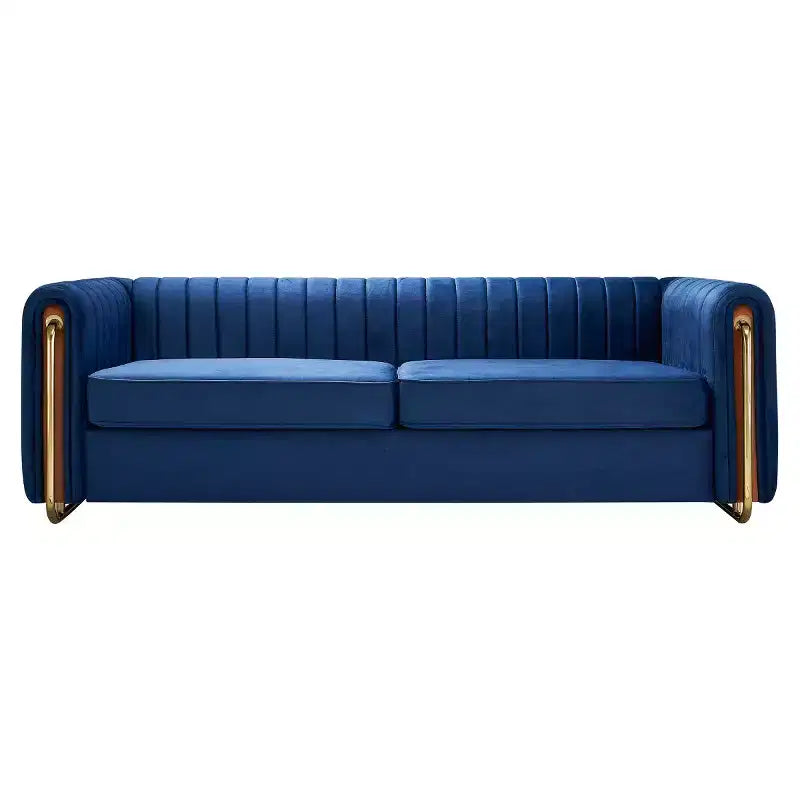 84 Modern Velvet Upholstered Sofa, 3-Seater Sofa Couch with Gold Metal Legs and Rolled Arms for Living Room, Bedroom, or Apartment-Panipeachy