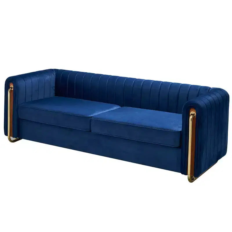 84 Modern Velvet Upholstered Sofa, 3-Seater Sofa Couch with Gold Metal Legs and Rolled Arms for Living Room, Bedroom, or Apartment-Panipeachy