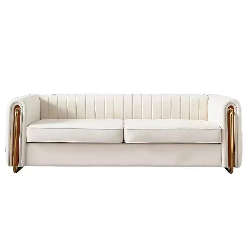 84 Modern Velvet Upholstered Sofa, 3-Seater Sofa Couch with Gold Metal Legs and Rolled Arms for Living Room, Bedroom, or Apartment-Panipeachy
