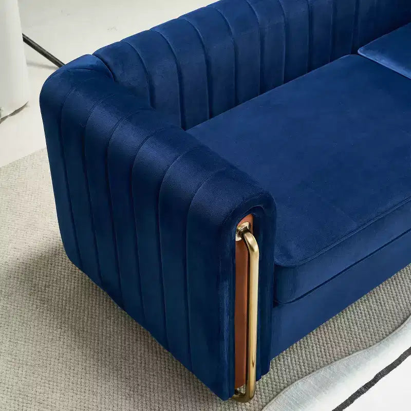 84 Modern Velvet Upholstered Sofa, 3-Seater Sofa Couch with Gold Metal Legs and Rolled Arms for Living Room, Bedroom, or Apartment-Panipeachy