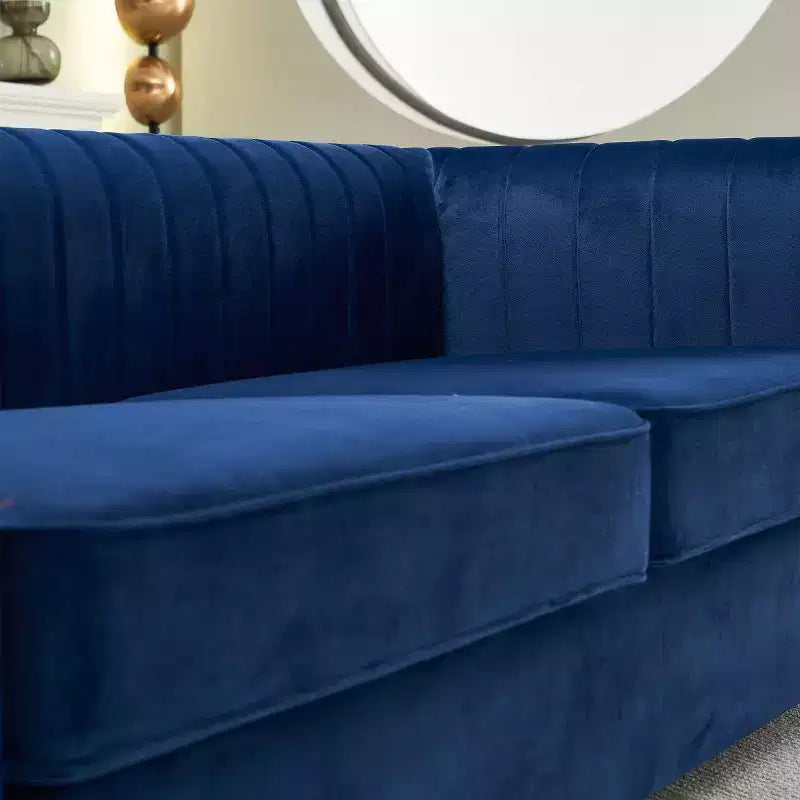 84 Modern Velvet Upholstered Sofa, 3-Seater Sofa Couch with Gold Metal Legs and Rolled Arms for Living Room, Bedroom, or Apartment-Panipeachy