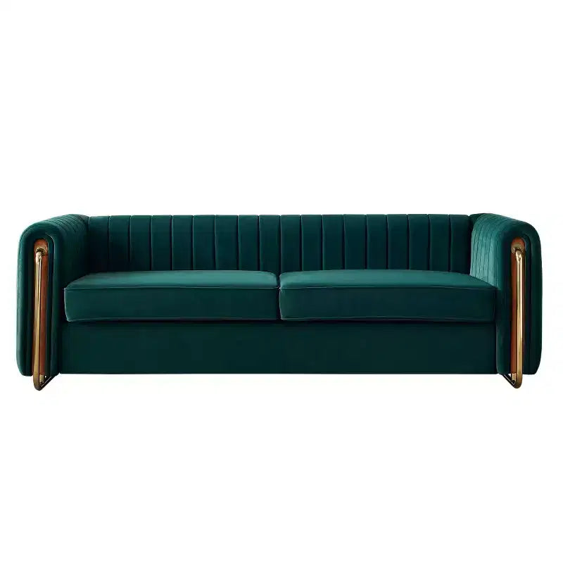 84 Modern Velvet Upholstered Sofa, 3-Seater Sofa Couch with Gold Metal Legs and Rolled Arms for Living Room, Bedroom, or Apartment-Panipeachy