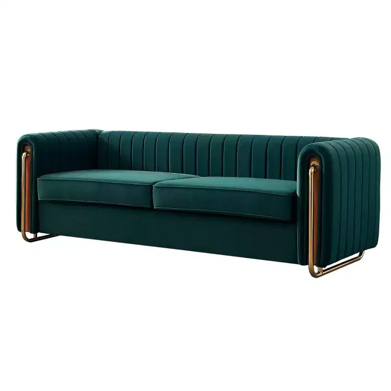 84 Modern Velvet Upholstered Sofa, 3-Seater Sofa Couch with Gold Metal Legs and Rolled Arms for Living Room, Bedroom, or Apartment-Panipeachy