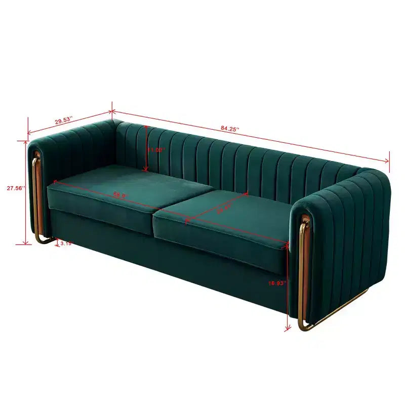 84 Modern Velvet Upholstered Sofa, 3-Seater Sofa Couch with Gold Metal Legs and Rolled Arms for Living Room, Bedroom, or Apartment-Panipeachy
