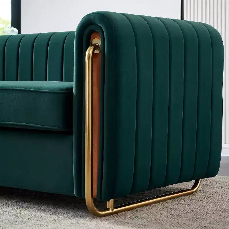 84 Modern Velvet Upholstered Sofa, 3-Seater Sofa Couch with Gold Metal Legs and Rolled Arms for Living Room, Bedroom, or Apartment-Panipeachy
