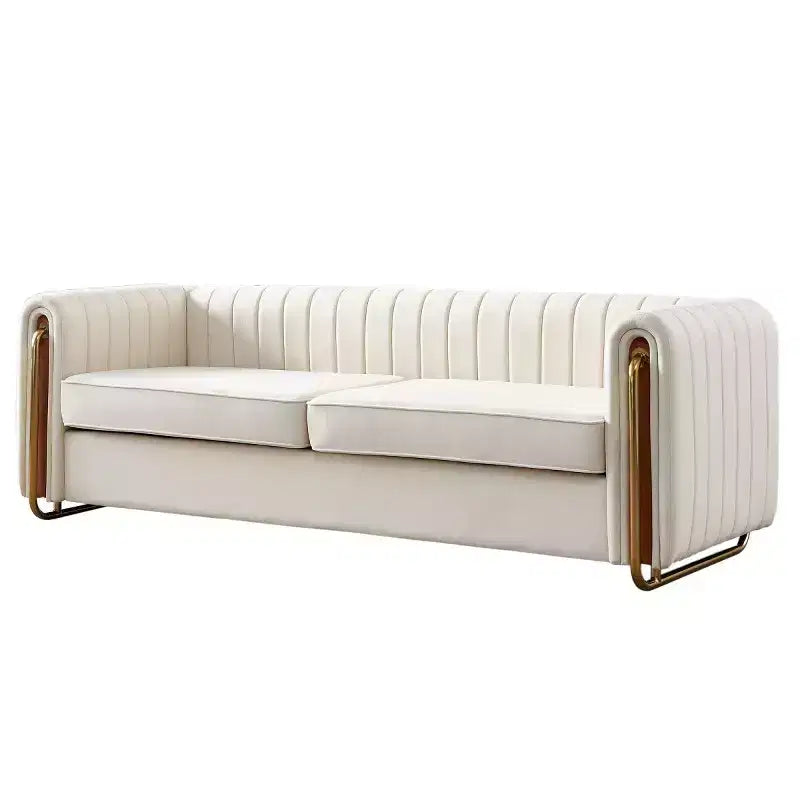 84 Modern Velvet Upholstered Sofa, 3-Seater Sofa Couch with Gold Metal Legs and Rolled Arms for Living Room, Bedroom, or Apartment-Panipeachy