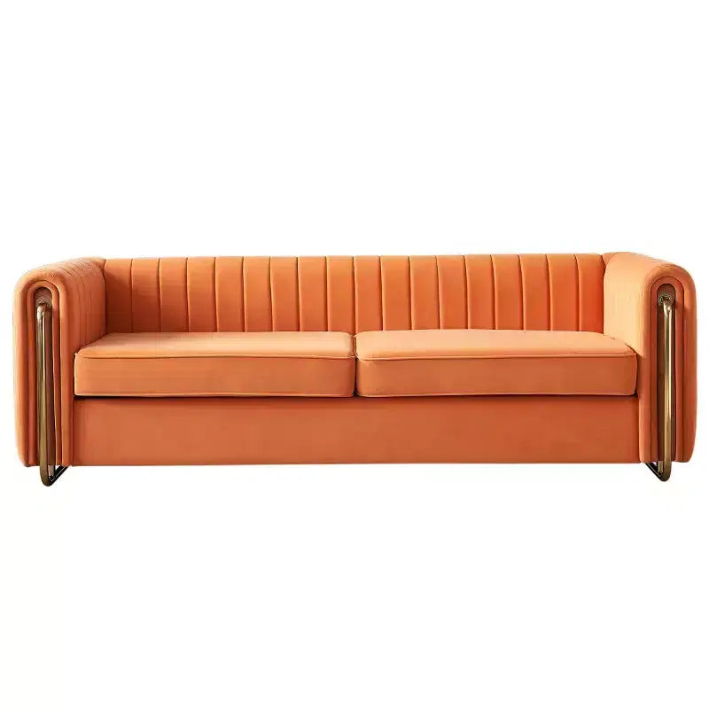 84 Modern Velvet Upholstered Sofa, 3-Seater Sofa Couch with Gold Metal Legs and Rolled Arms for Living Room, Bedroom, or Apartment-Panipeachy