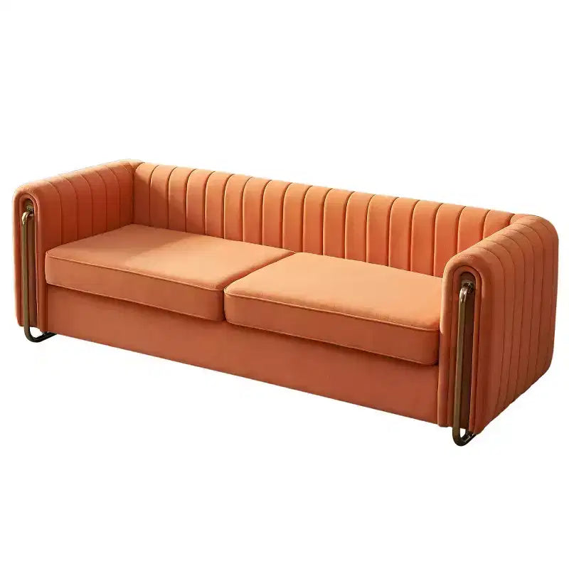 84 Modern Velvet Upholstered Sofa, 3-Seater Sofa Couch with Gold Metal Legs and Rolled Arms for Living Room, Bedroom, or Apartment-Panipeachy