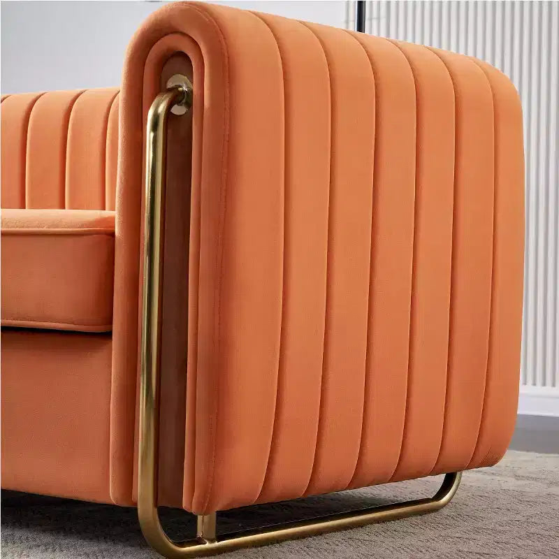 84 Modern Velvet Upholstered Sofa, 3-Seater Sofa Couch with Gold Metal Legs and Rolled Arms for Living Room, Bedroom, or Apartment-Panipeachy