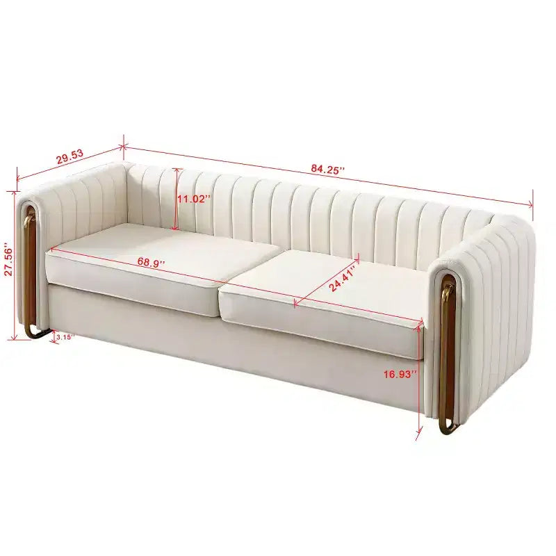 84 Modern Velvet Upholstered Sofa, 3-Seater Sofa Couch with Gold Metal Legs and Rolled Arms for Living Room, Bedroom, or Apartment-Panipeachy