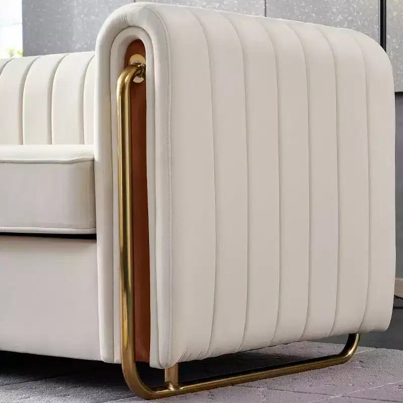 84 Modern Velvet Upholstered Sofa, 3-Seater Sofa Couch with Gold Metal Legs and Rolled Arms for Living Room, Bedroom, or Apartment-Panipeachy