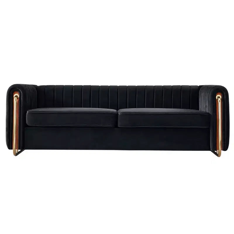 84 Modern Velvet Upholstered Sofa, 3-Seater Sofa Couch with Gold Metal Legs and Rolled Arms for Living Room, Bedroom, or Apartment-Panipeachy