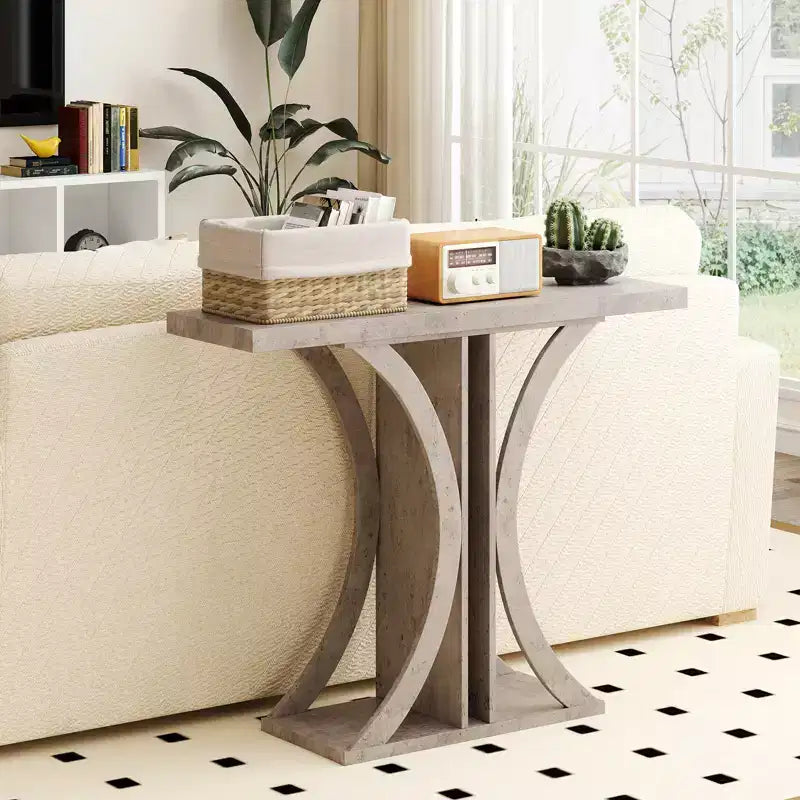 Costway Console Table 40'' Rectangular Entryway Table w/Geometric Frame for Living Room Gray