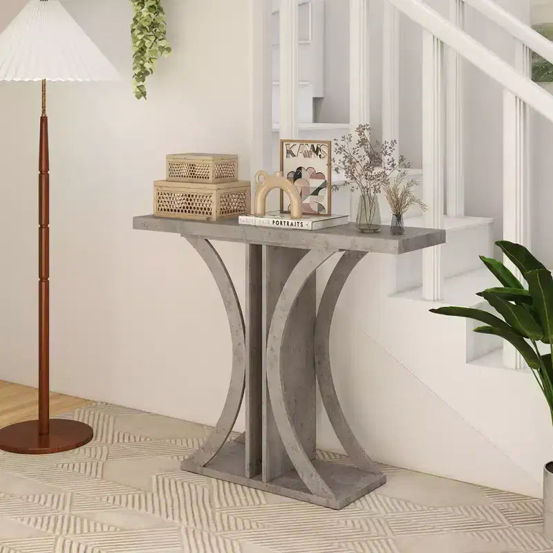 Costway Console Table 40'' Rectangular Entryway Table w/Geometric Frame for Living Room Gray